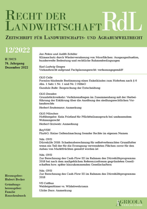 Zeitschrift "Recht der Landwirtschaft" - Agricola Verlag